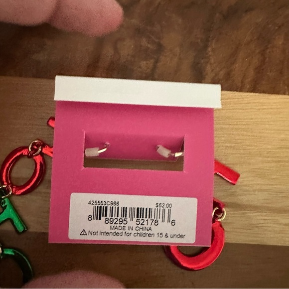 Betsey Johnson Ho Ho Ho Red & Green Metallic Mismatch Drop Earrings NWT - Picture 2 of 3